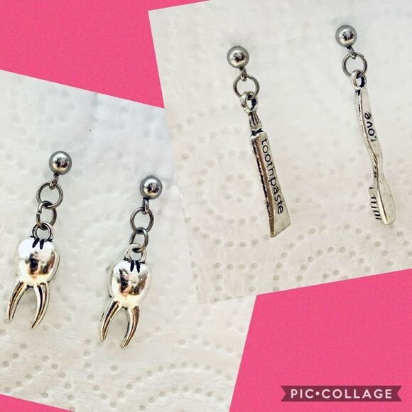 Dental Tooth Toothpaste Toothbrush Earrings - Picture 1 of 12